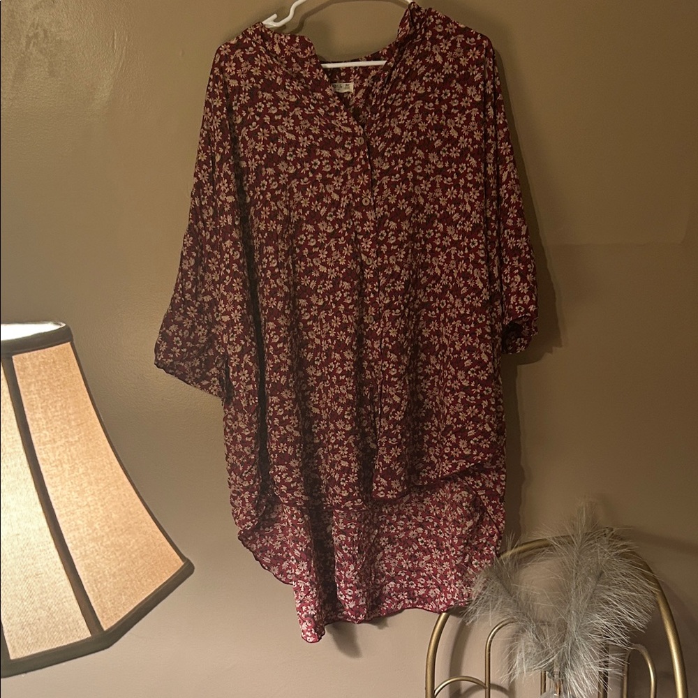 Natural Life Burgundy Floral Tunic Top